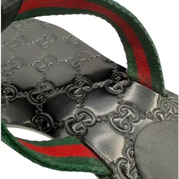 Gucci Interlocking GG Thong Sandal Black Leather Flat Flip Flop Slide EU 39 US 9 - Picture 11 of 14